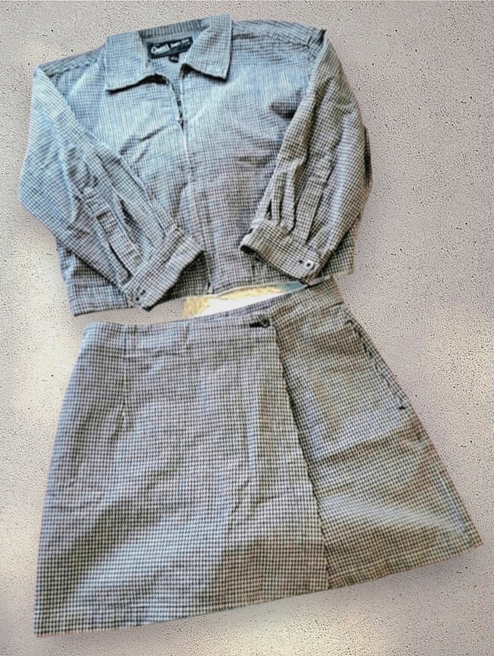 Guess Vintage Set Gingham Crop Jacket (L) & Skort (29) Blk/White Cotton EUC